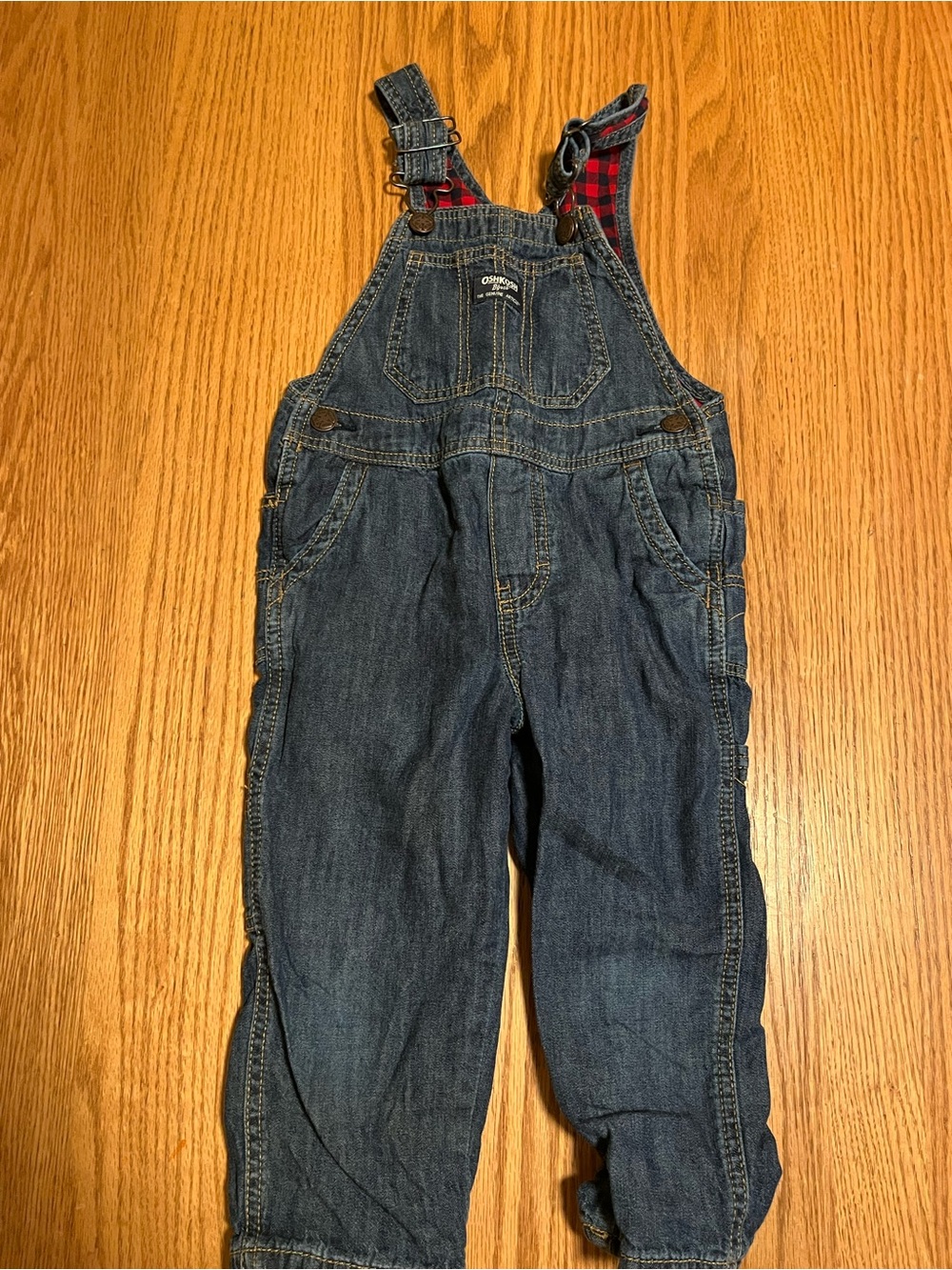 Oshkosh B'Gosh Vestbak Overalls Jean Denim Plaid Flannel Lined Bibs 3T